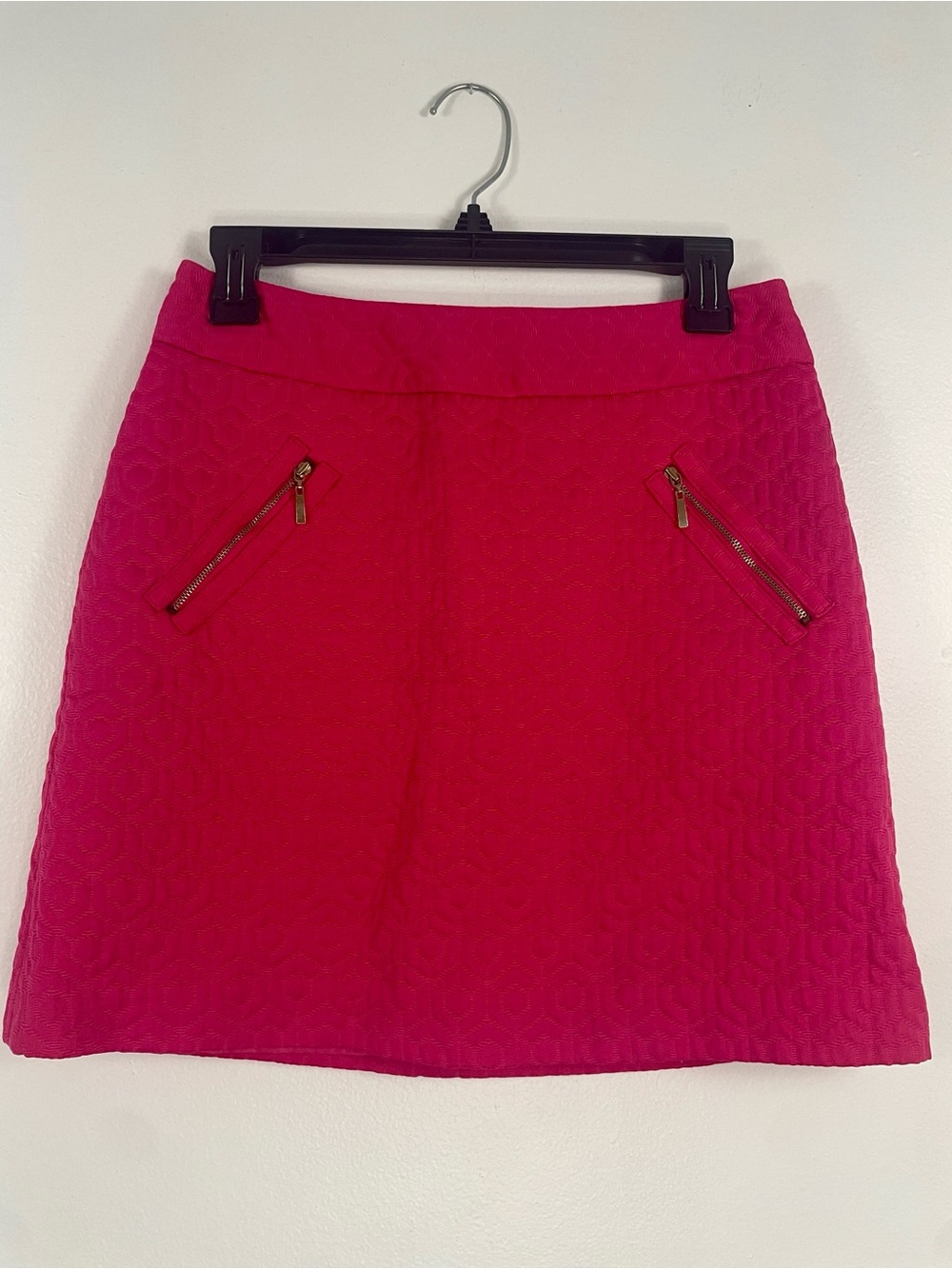 Textured Hot Pink A-Line Skirt with Zip Pockets